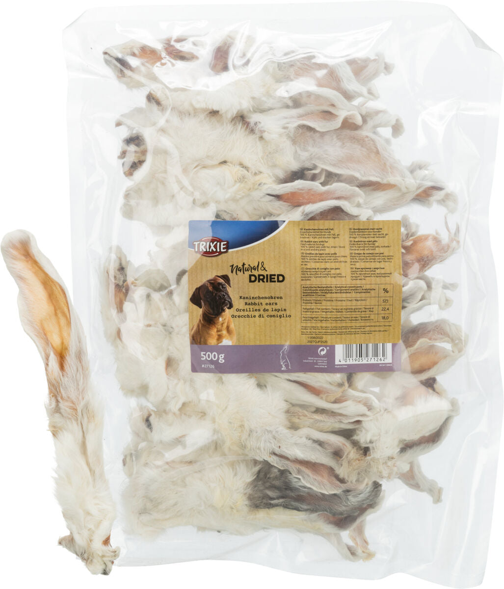 Snack naturale essiccato Orecchie di coniglio con pelo - 500 gr