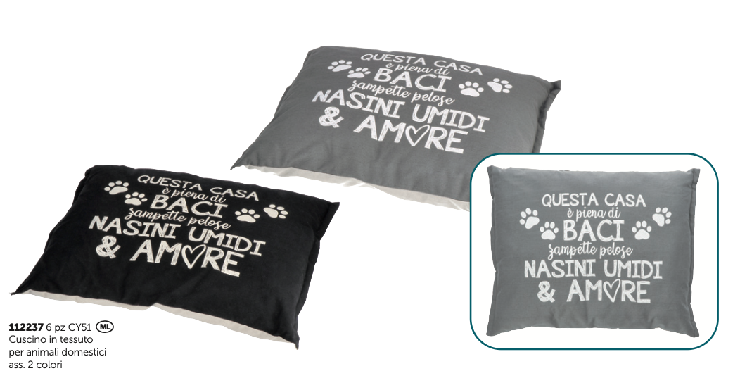 Cuccia tonda in tessuto per animali domestici ass. 2 decori e 2 colori