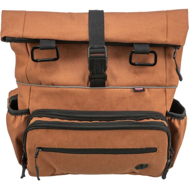 Marsupio o zaino per passeggiate col cane, porta bottiglia, guinzaglio, crocchette e snack