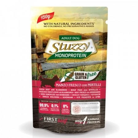 Agras StuzzyDog Mono GF Manzo/Mirtillo 12 x 150 g - Immagine 1