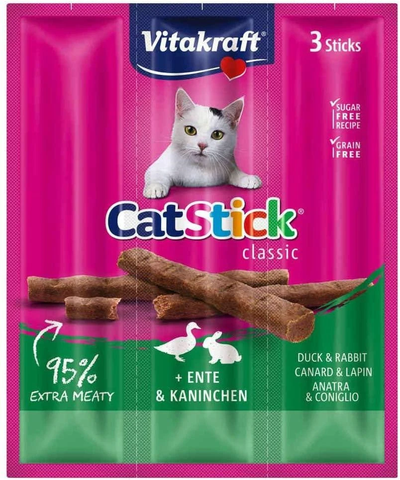 Vitakraft Cat-Stick Anatra e Coniglio per Gatti, 3 pz (18 g) - Immagine 1