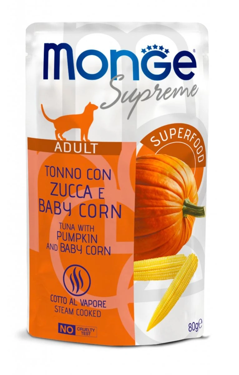 Monge Cat Supreme Buste Tonno, Zucca e Baby Corn 24 x 80 g - Immagine 1