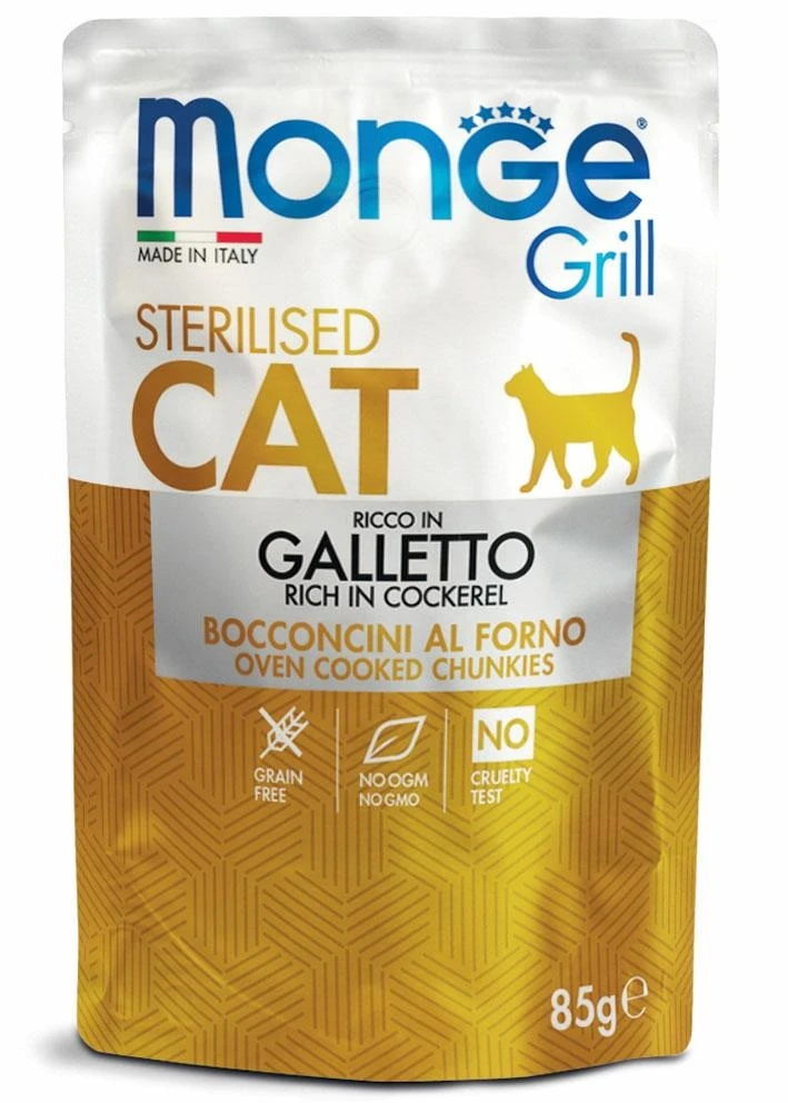 Monge Cat Grill Buste Galletto per Gatti Sterilizzati 28 x 85 g - Immagine 1