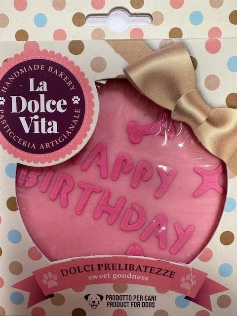 Torta di Compleanno Happy Birthday Rosa 90g - LEOPET - Immagine 1