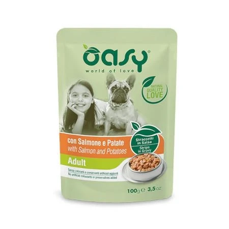 Oasy Dog Straccetti Salmone/Patate 100g - Immagine 1
