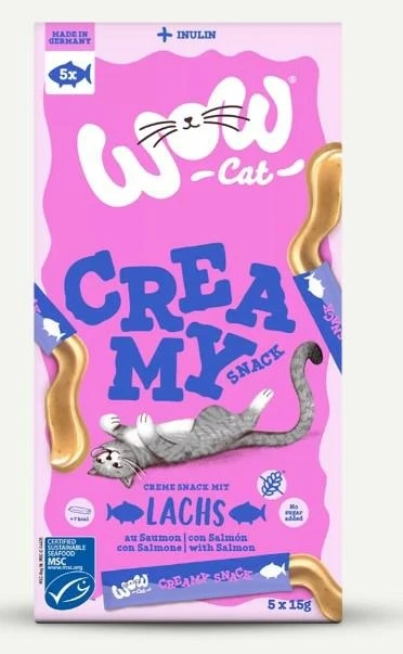 WOW Cat Creamy Snack con Salmone 5 x Gr 15 - Immagine 1
