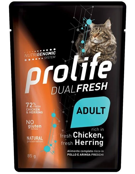 Prolife Cat UM Dual Buste Pollo/Aringa 12 x 85g - Immagine 1