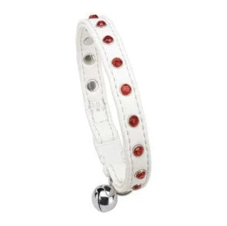 Collare per gatto con strass Joy Feplast bianco con campanella