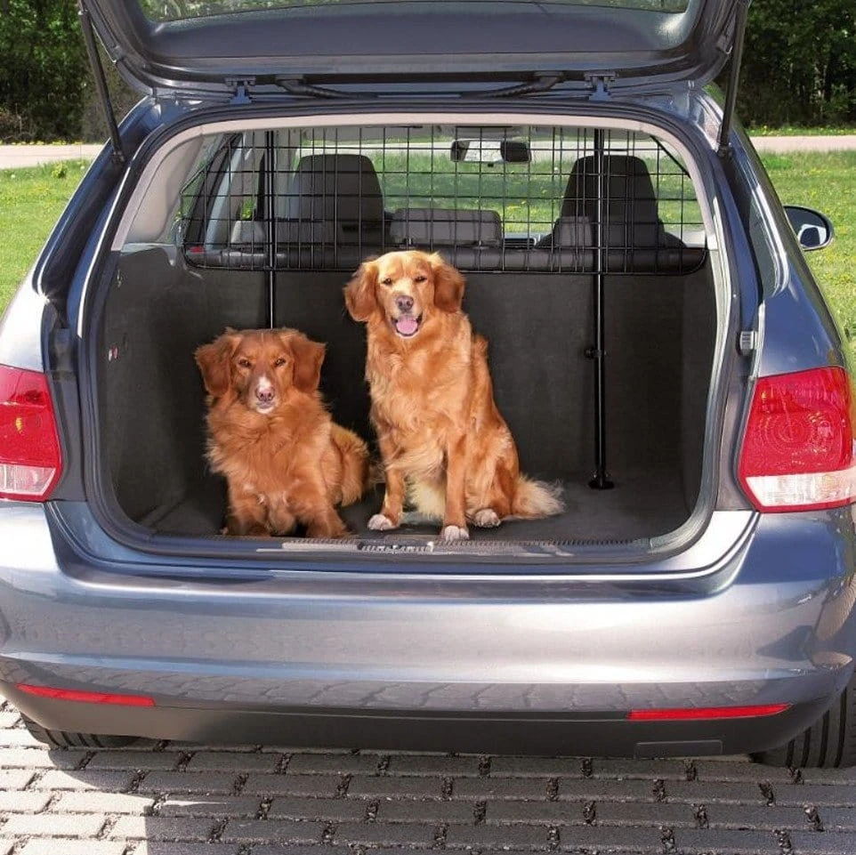 Divisorio auto per cani Trixie montato nel bagagliaio con due cani