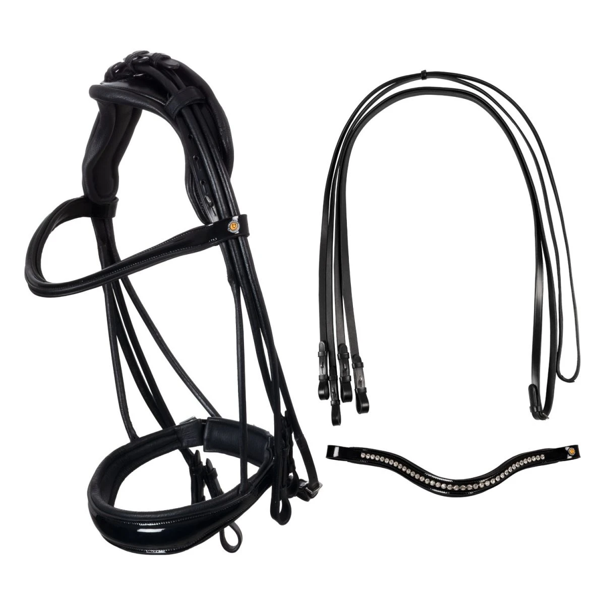 Equestro Briglia da dressage in cuoio con sovracapo anatomico
