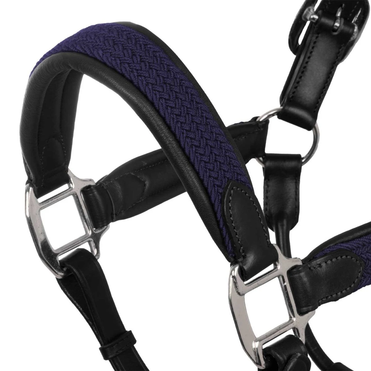 Equestro Cavezza in cuoio con inserti in nylon intrecciato - Cob Nero/Blu Navy - foto 3