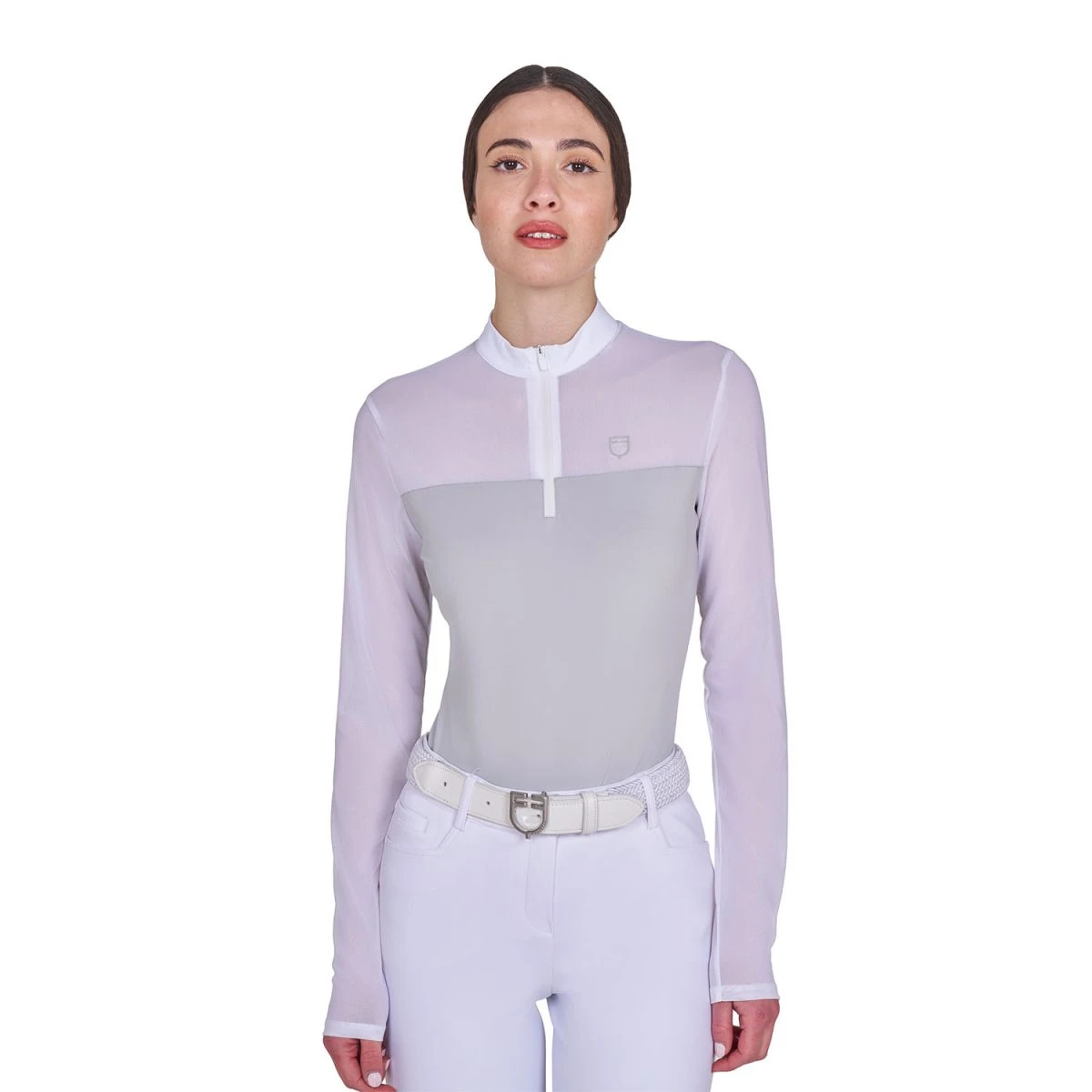 Equestro Polo donna manica lunga slim fit con inserti micro mesh
