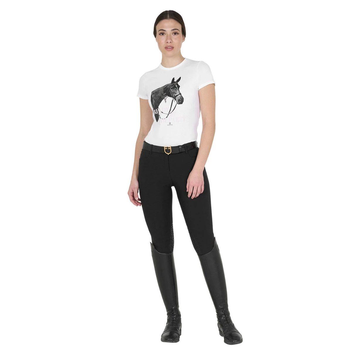 Equestro T-shirt donna Ready To The Party in cotone con strass - XS Bianco - foto 4