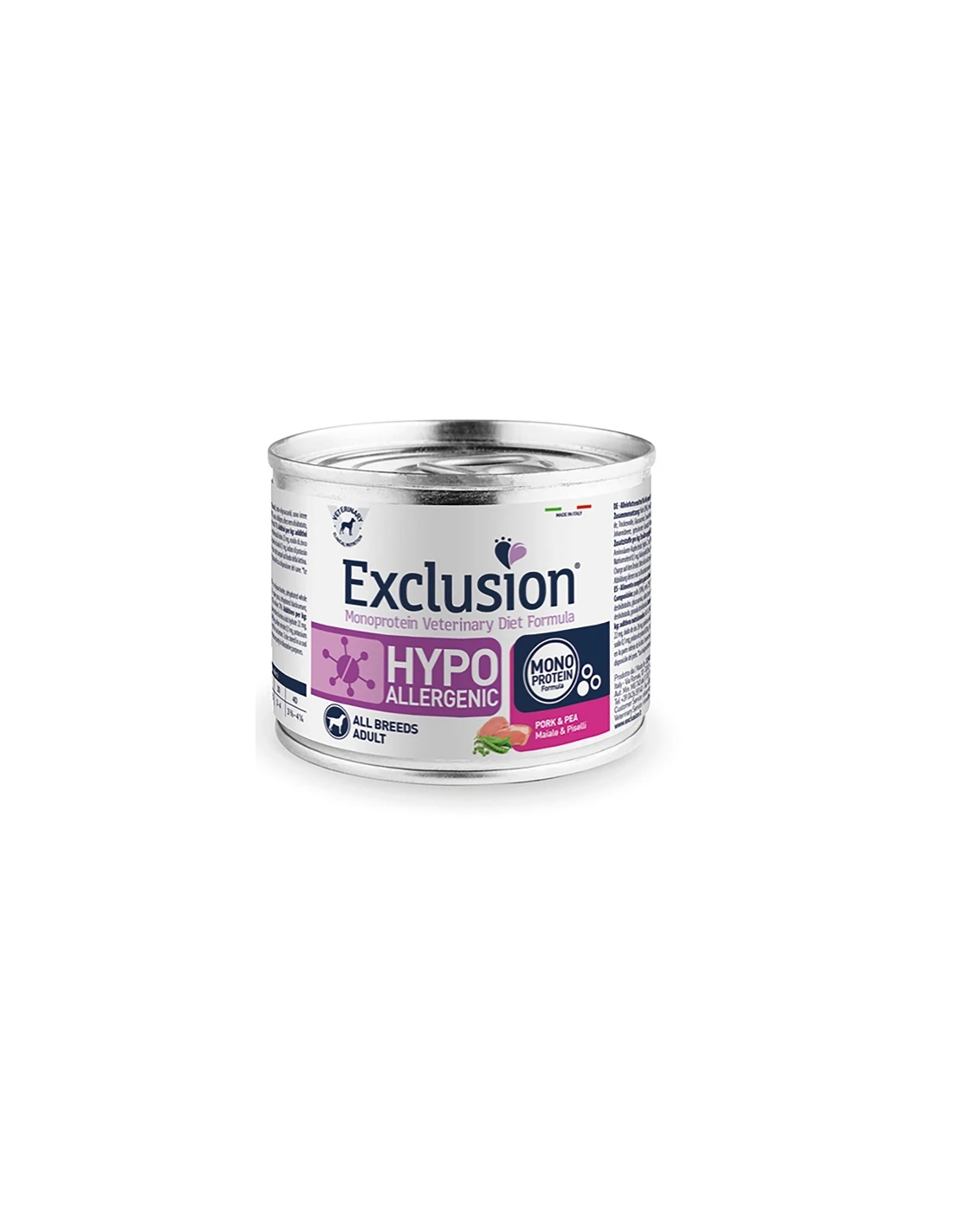 Exclusion Hypoallergenic cane umido Pork & Pea in lattina da 200 g