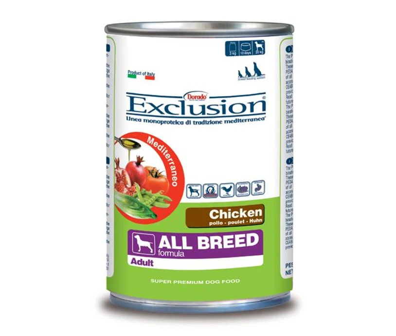 Exclusion Mediterraneo cane umido Adult Pollo 400 g in lattina per cani adulti