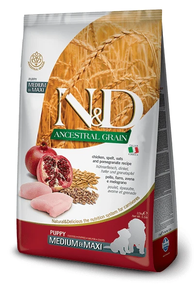 Farmina N&D Puppy Medium Maxi al pollo con farro, avena e melograno