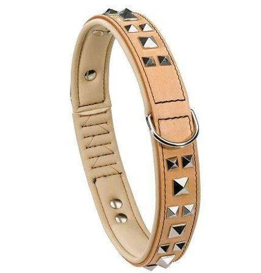 Collare in pelle per cani Ferplast Giotto Luxor beige con applicazioni metalliche