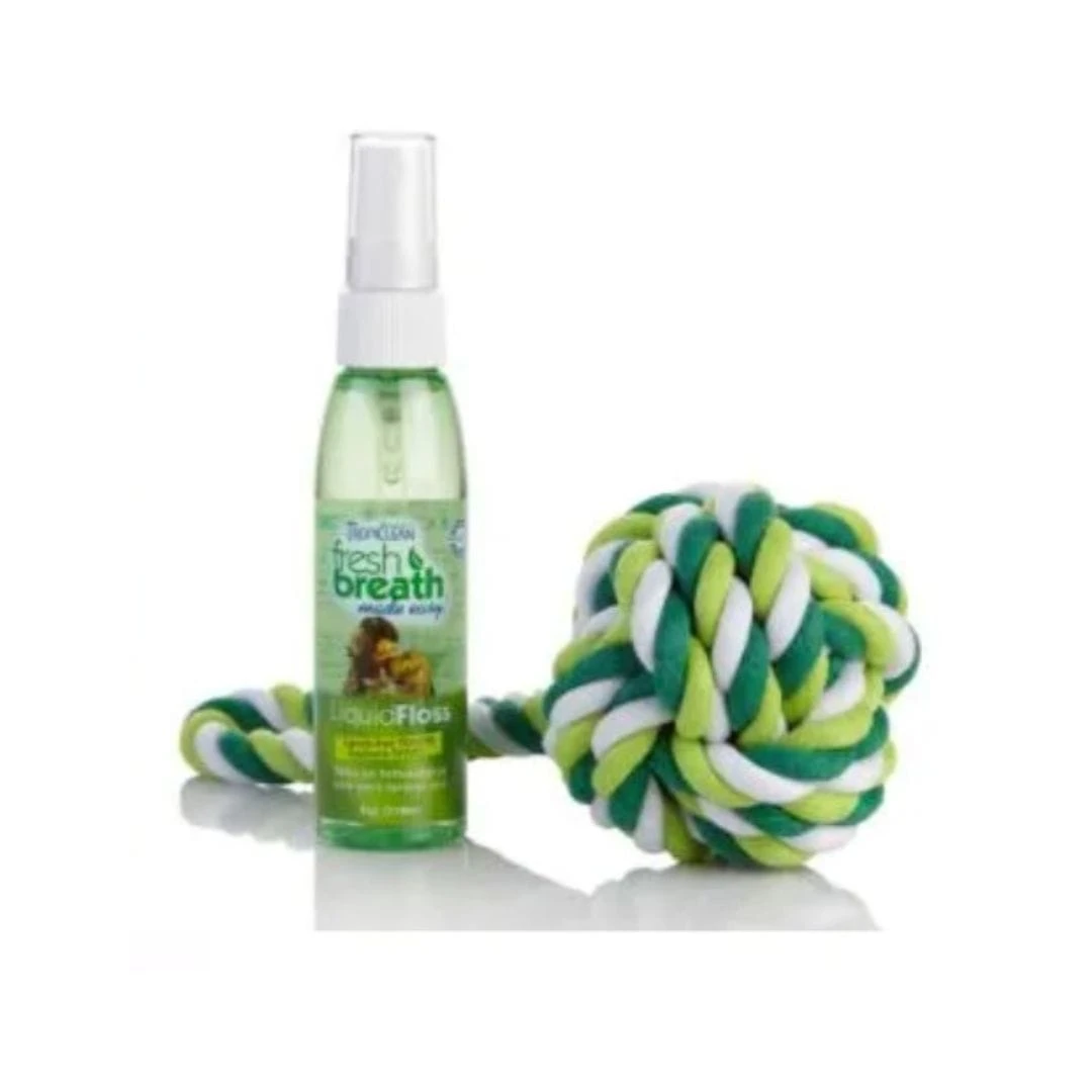 Gioco igiene orale cane TropiClean Liquid Floss con TriFlossBall
