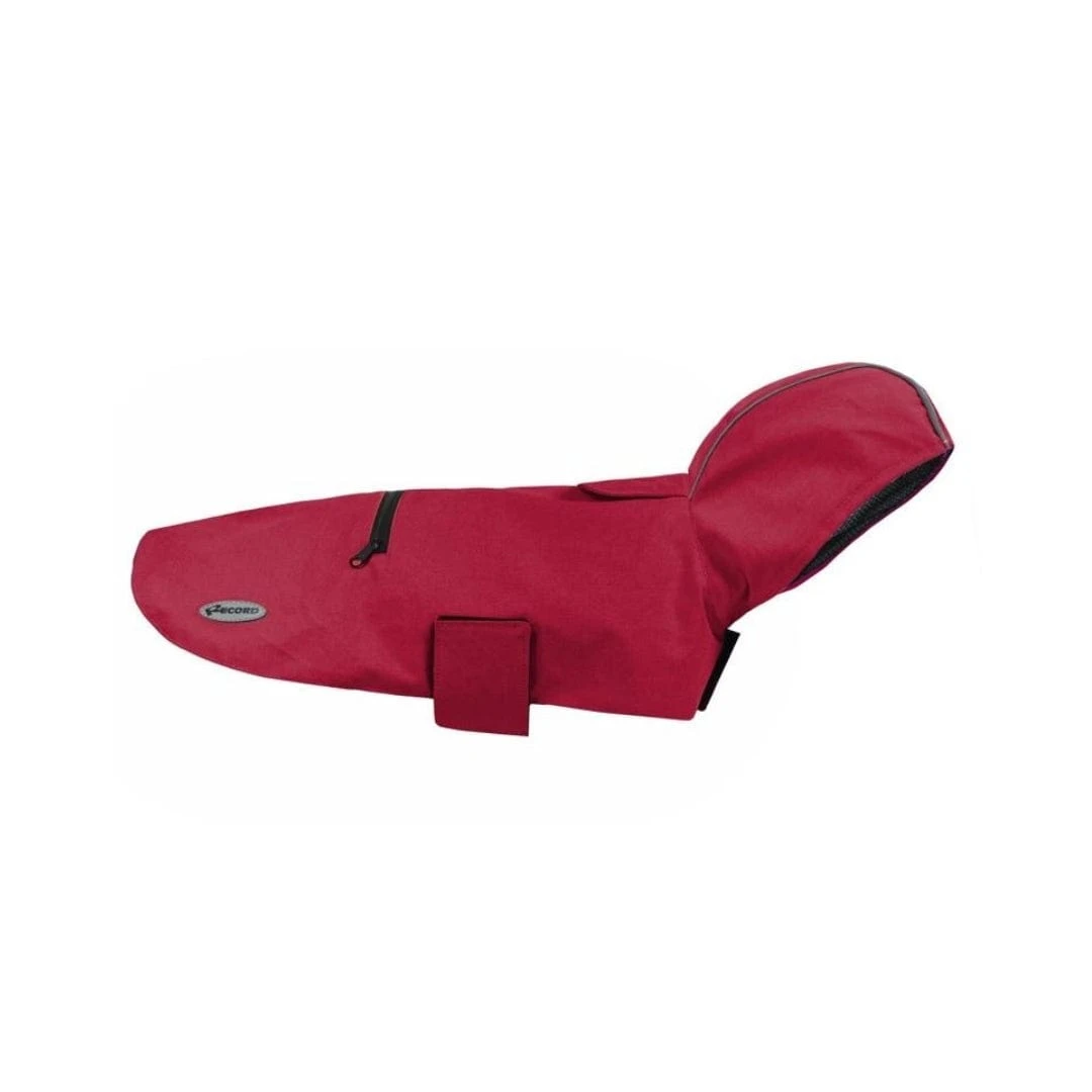 Impermeabile per cani tascabile Diran rosso in tessuto tecnico con cappuccio