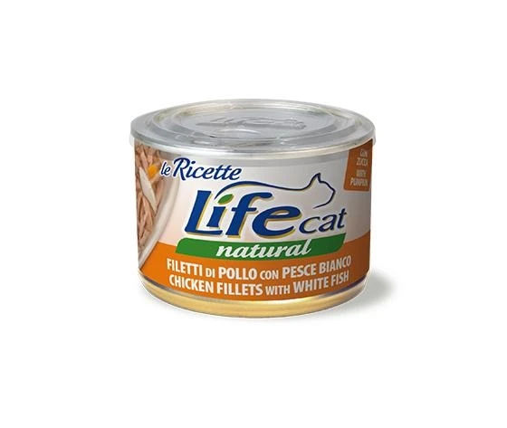Lifepet Lifecat Ricette Filetto Pollo, Pesce Bianco e Zucchine 150 g