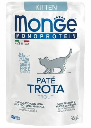 Monge Cat Bustine Mono Paté Kitten alla Trota 28 x 85 g - Monge Superpremium