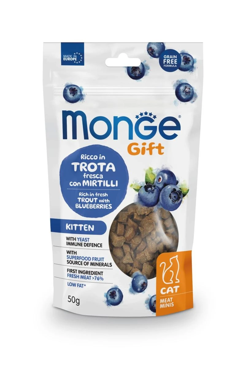 Monge Gift Meat Minis Kitten Trota/Mirtilli 50 g - Monge Superpremium