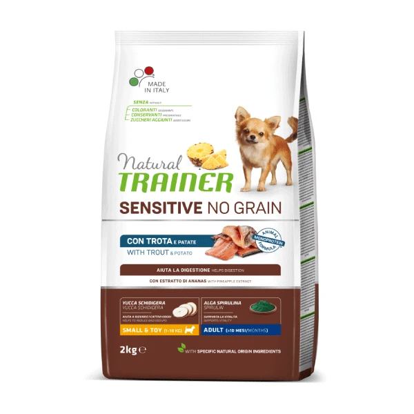 Natural Trainer Sensitive No Grain crocchette per cani Small & Toy con trota e patate
