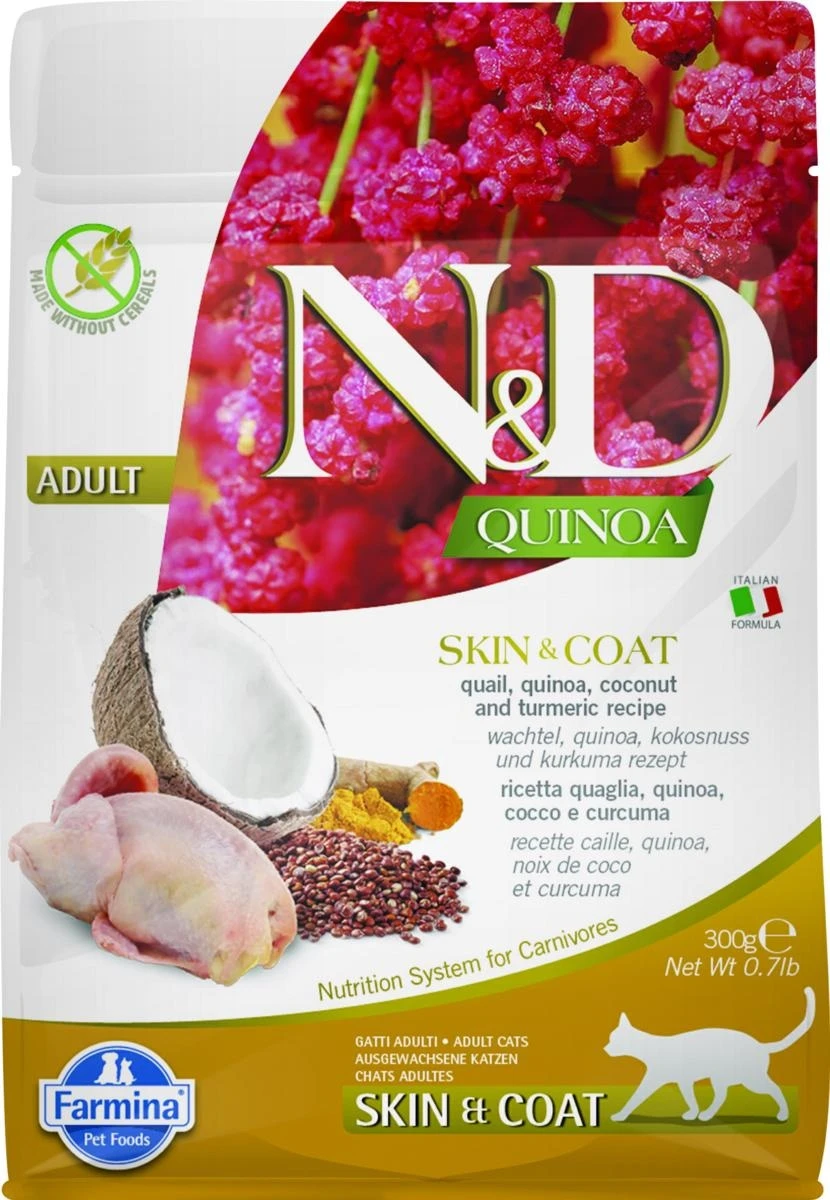 ND Cat Quinoa Skin/Coat Quaglia/Cocco/Curcuma 300g - Farmina