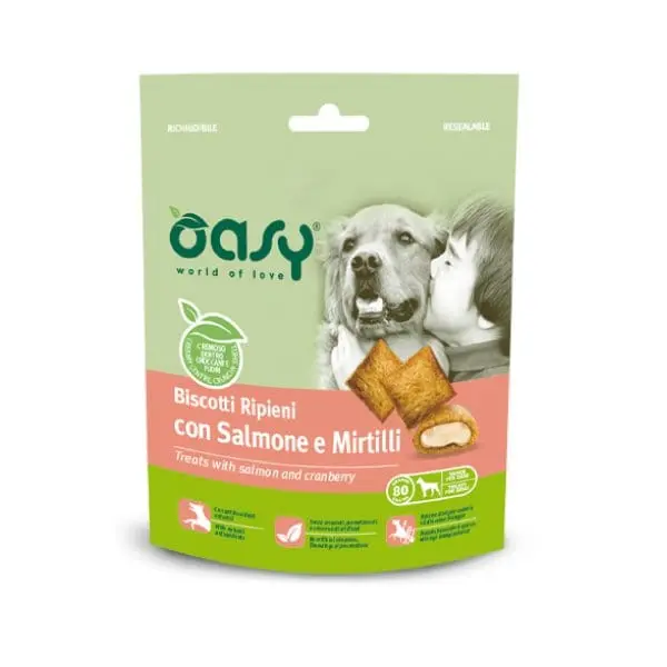 Oasy Biscotti ripieni snack per Cani - Salmone e Mirtilli
