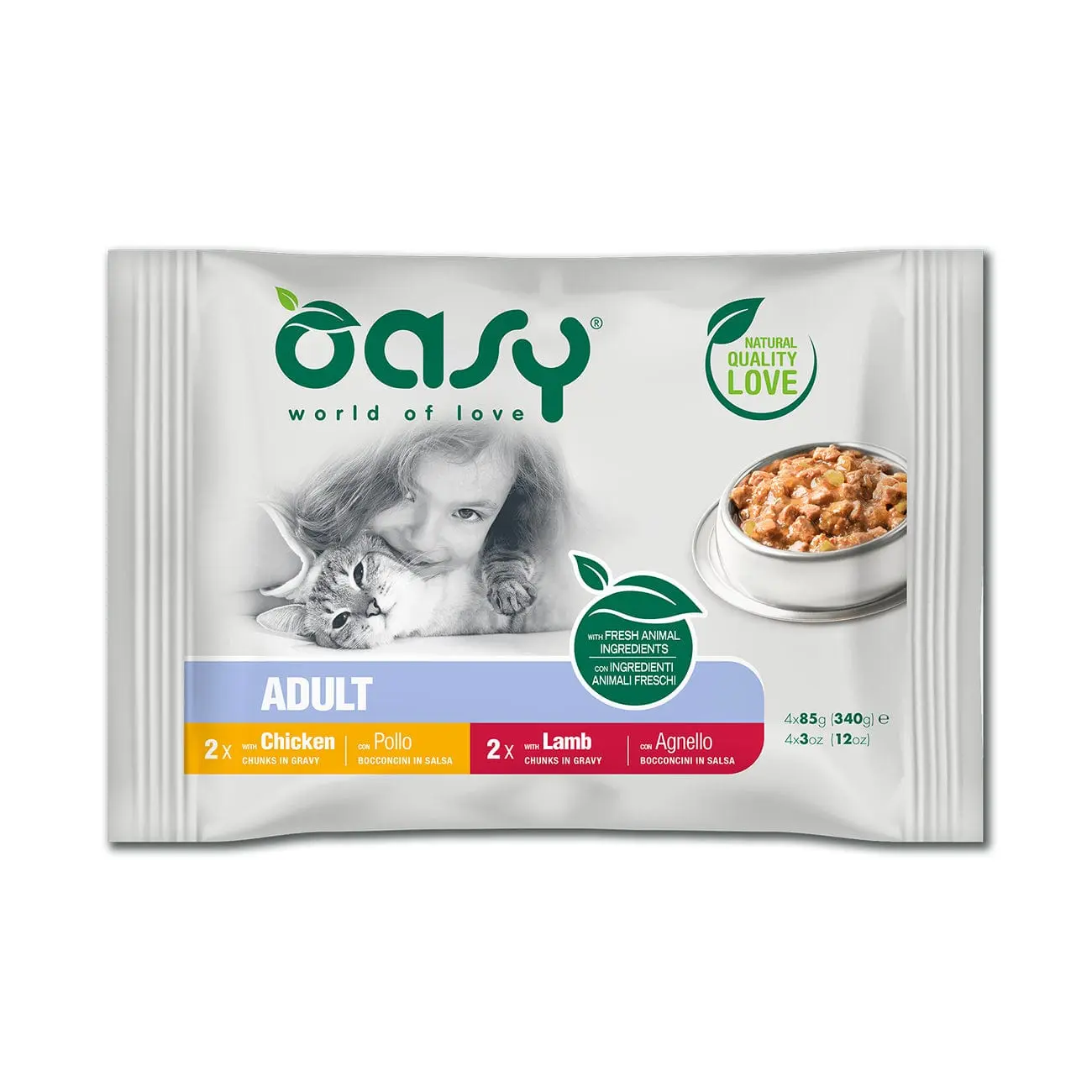 Oasy Multipack Adult 2 Pollo + 2 Agnello bocconcini - 4 x 85 gr
