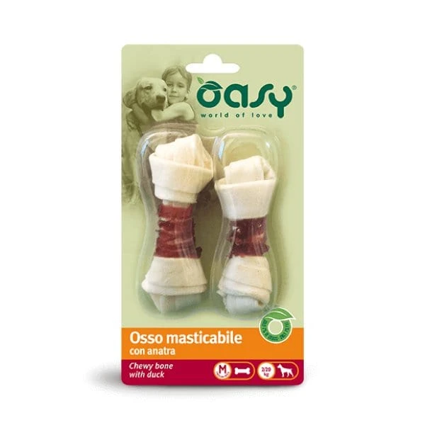 Ossi masticabili per cani Oasy con anatra taglia M in confezione da 2 pezzi