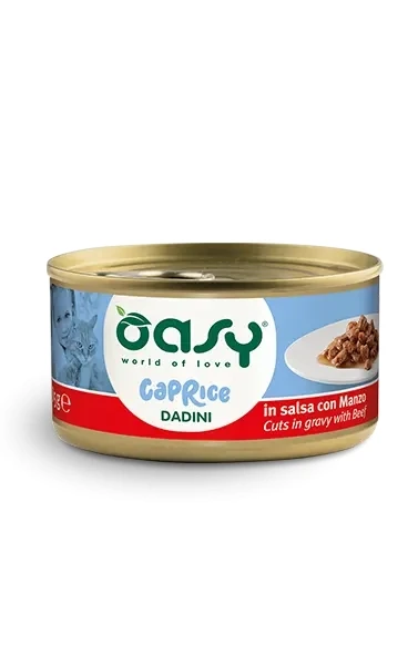 Oasy Wet Cat CAPRICE - Dadini con MANZO Lattina 85 gr 