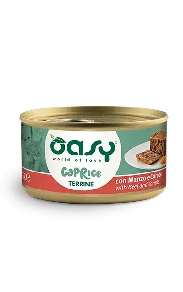 Oasy Wet Cat CAPRICE - Terrina con MANZO E CAROTE Lattina 85 gr 