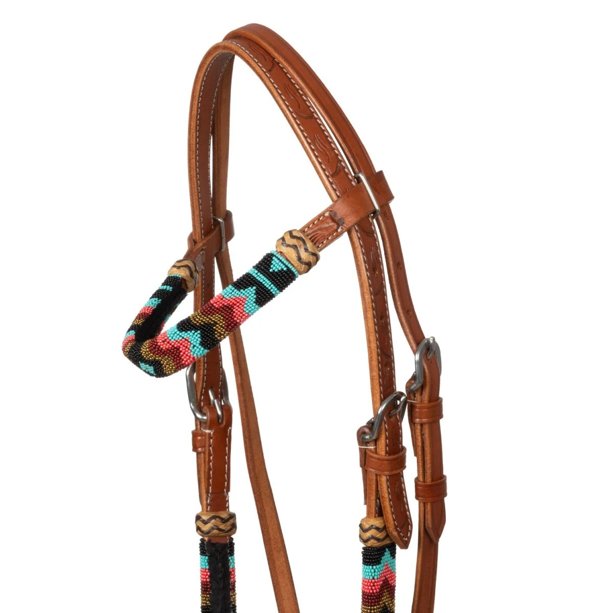 Pool's Briglia Shade Western in cuoio con perline Navajo - Unica Cuoio Naturale - foto 3
