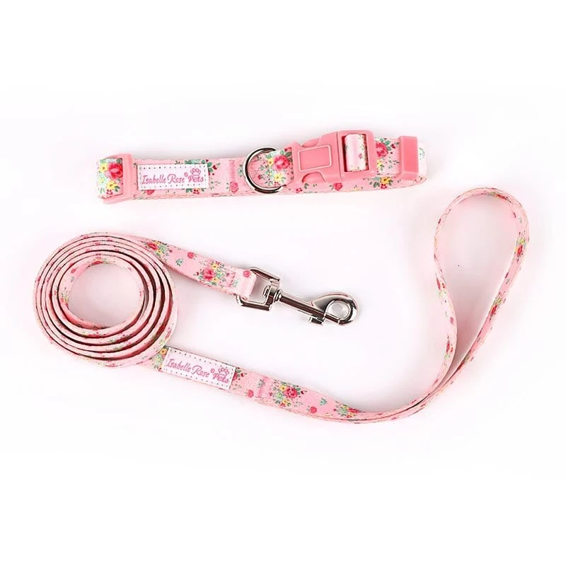 Set collare e guinzaglio cane Pet Abby rosa con fantasia floreale