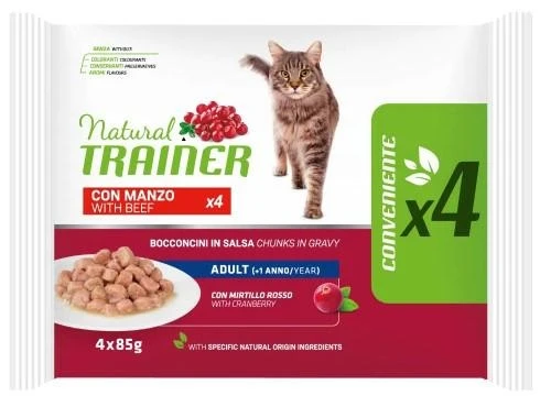 Trainer Natural Buste Manzo 4 x Gr 85 - Mangime Umido per Gatti - Natural Trainer