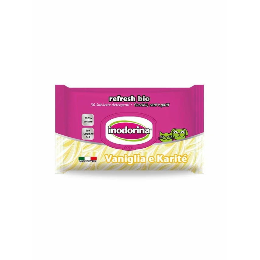 Inodorina Salviette Bio Vaniglia e Karité per Cani - 30 pz