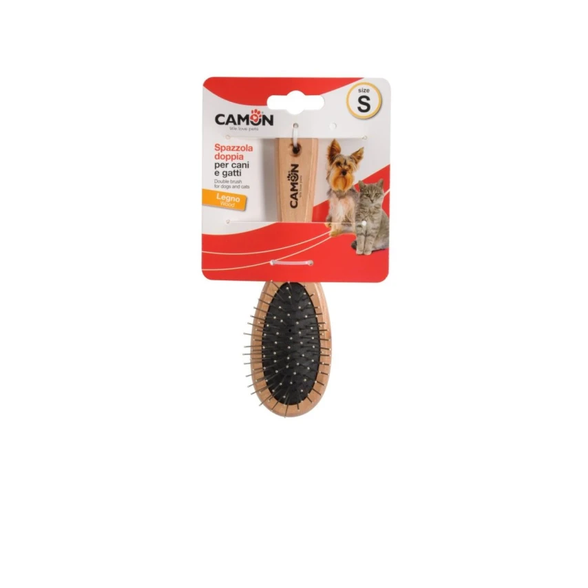 CAMON Spazzola Doppia Legno Small - Spazzola per Cani