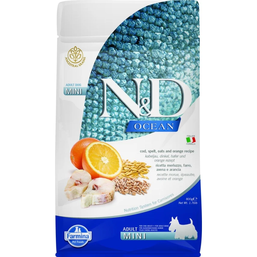 ND Dog Ocean Mini Merluzzo/Farro/Avena/Arancia - Farmina