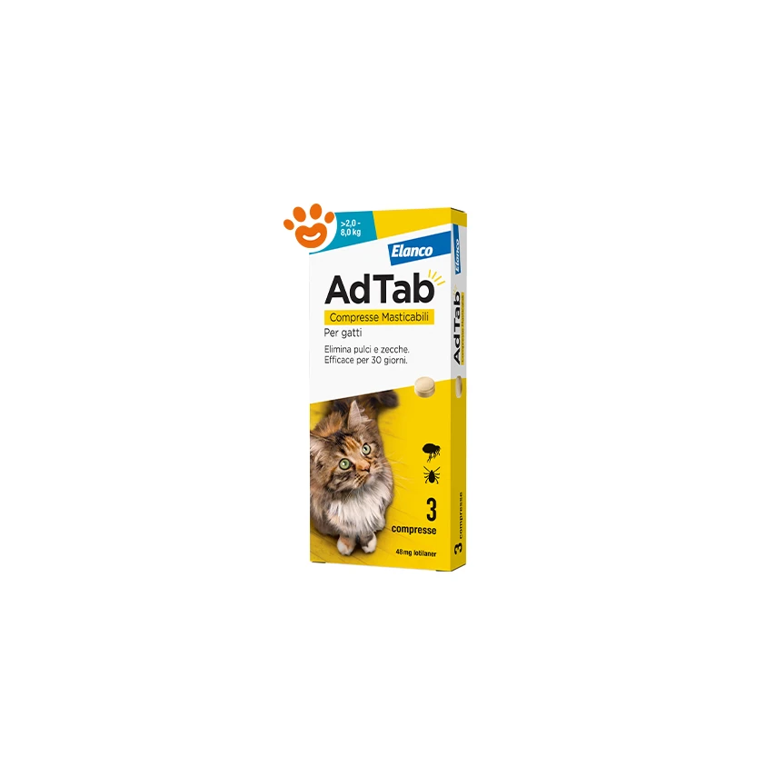 ADTAB 3 Compresse antiparassitario 48 mg per gatti - 2 / 8 kg