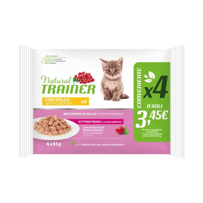 Natural Trainer multipack umido gattino Kitten&Young al Pollo - 4 x 85 g