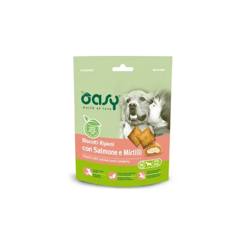 Oasy Biscotti ripieni snack per Cani - Salmone e Mirtilli