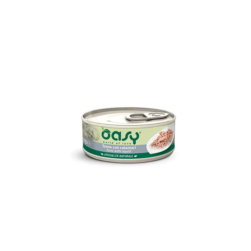 Oasy Specialità Naturale Lattine - Umido per Gatti - 70 gr / Tonno e Calamari