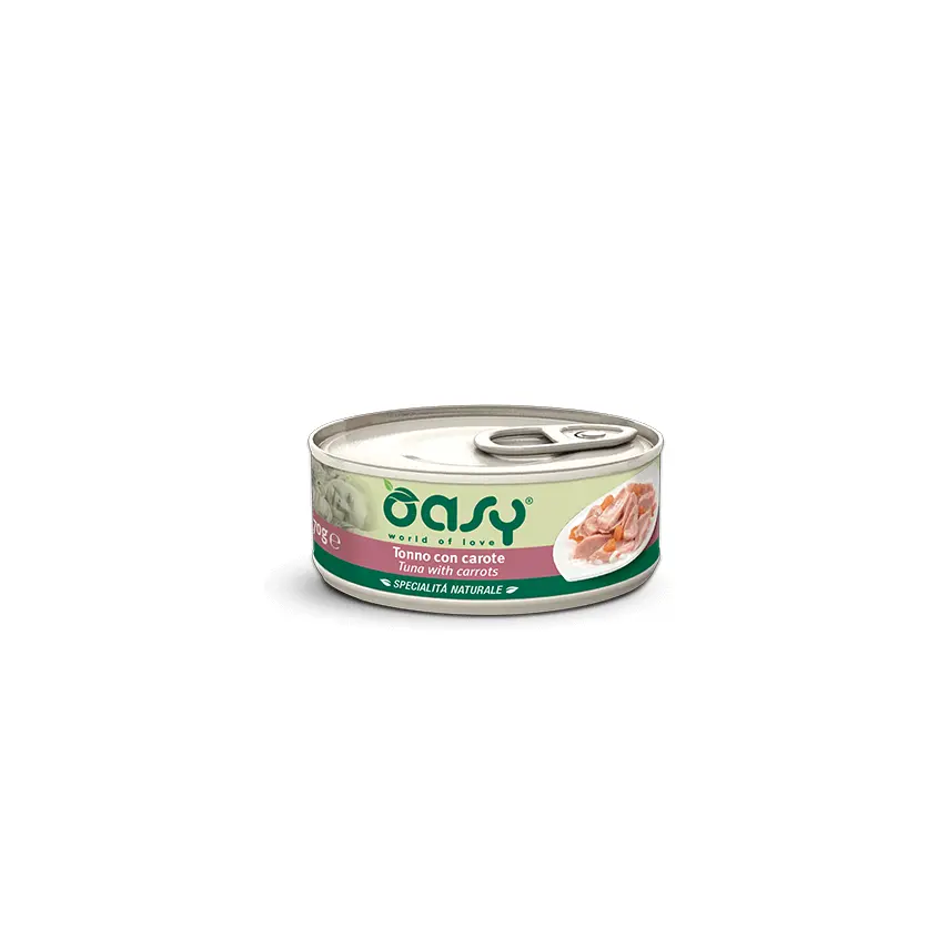 Oasy Specialità Naturale Lattine - Umido per Gatti - 70 gr / Tonno e Carote