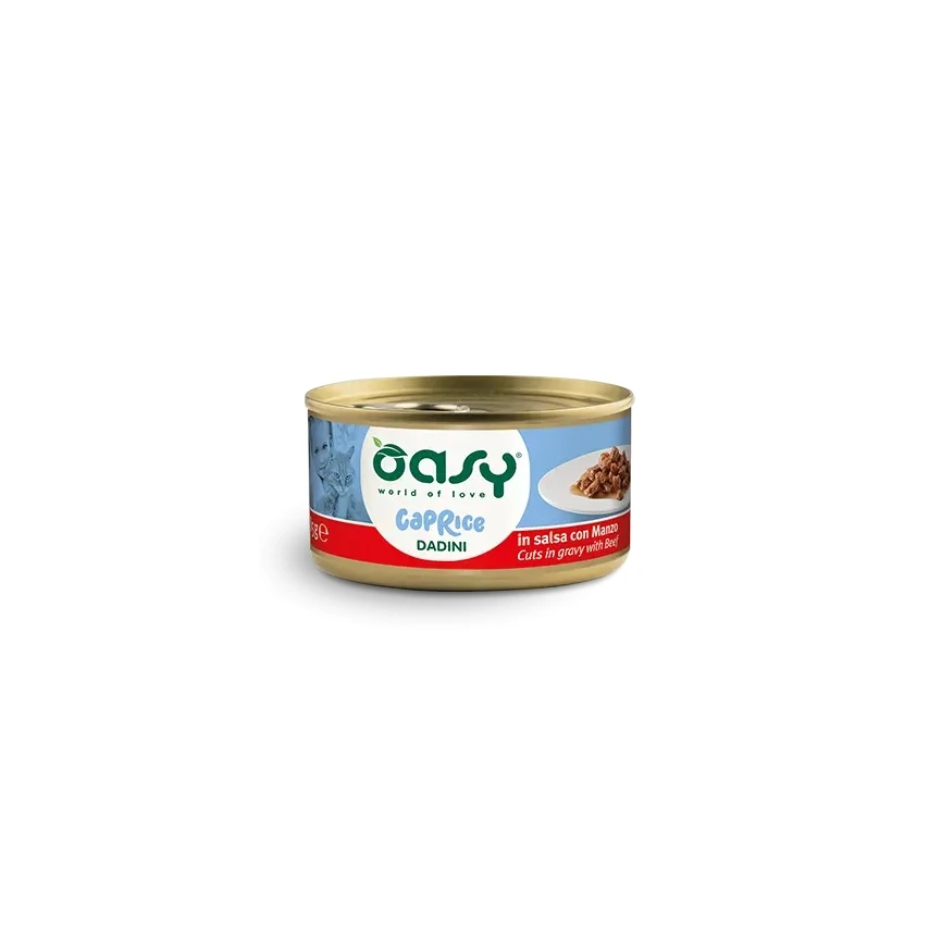 Oasy Wet Cat CAPRICE - Dadini con MANZO Lattina 85 gr 