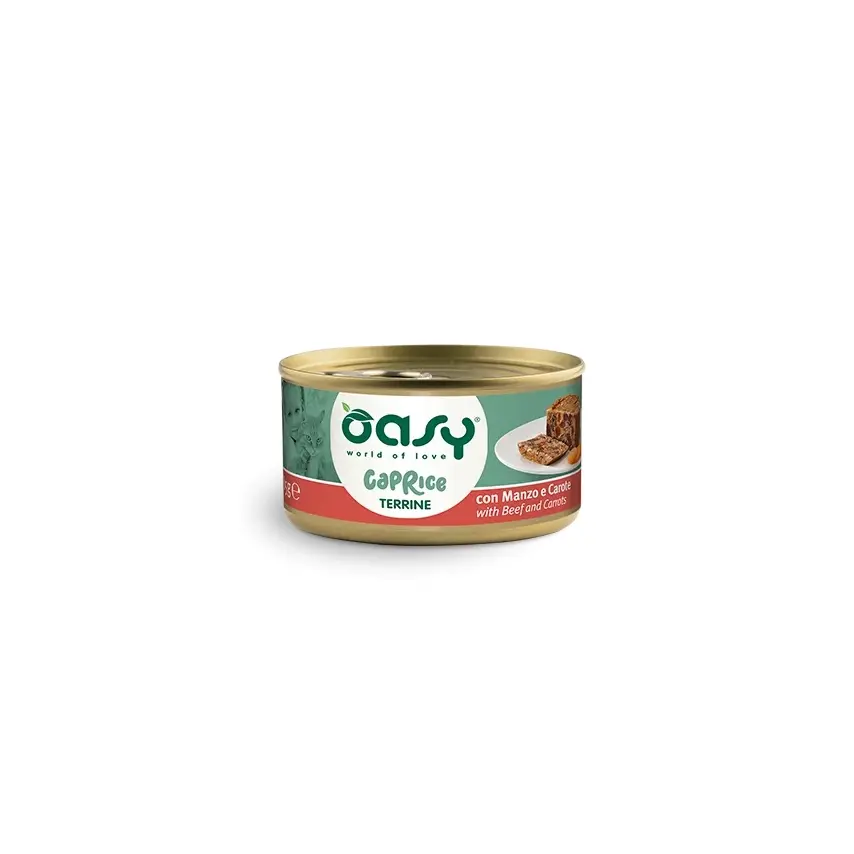 Oasy Wet Cat CAPRICE - Terrina con MANZO E CAROTE Lattina 85 gr 