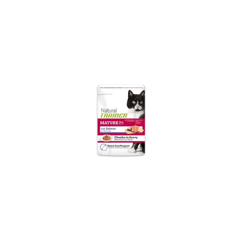 Trainer NATURAL MATURE CON SALMONE - Umido gatto anziano 12 bustine Gr. 85