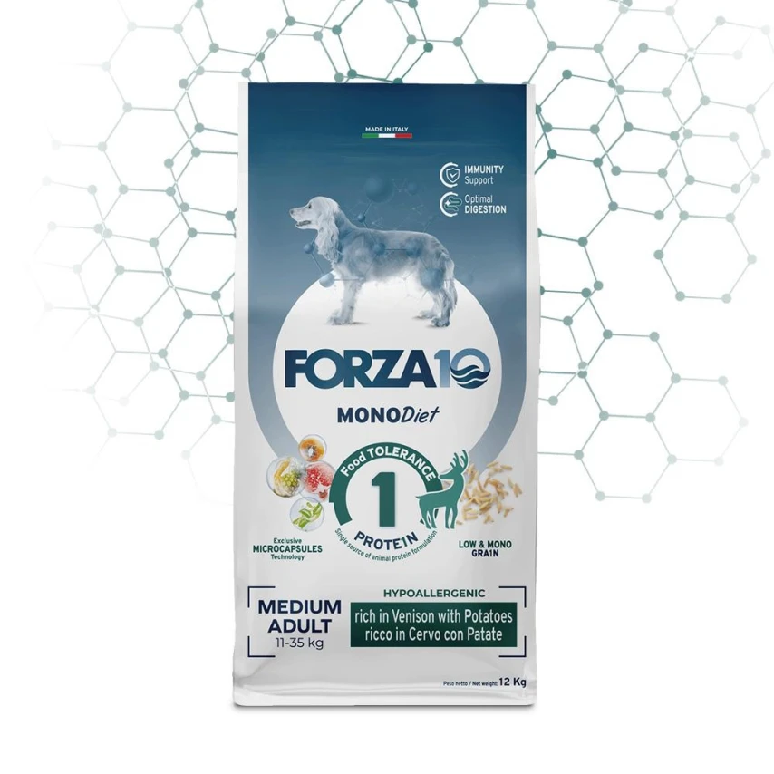 FORZA10 Medium Diet Cervo e Patate per Cani, 12 kg