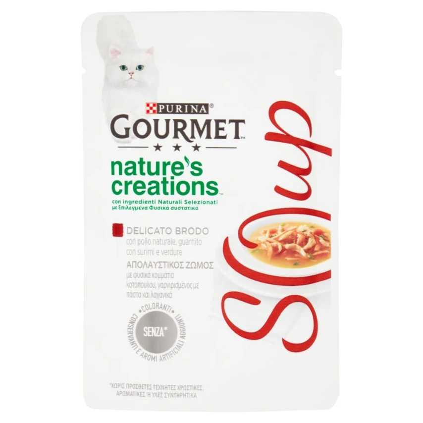 Purina Gourmet Nature's Creation Soup Pollo, Pesce Bianco e Verdure 16 x 40 g