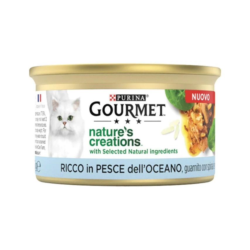 Purina Gourmet Creations Pesce dell'oceano e Spinaci 85 g